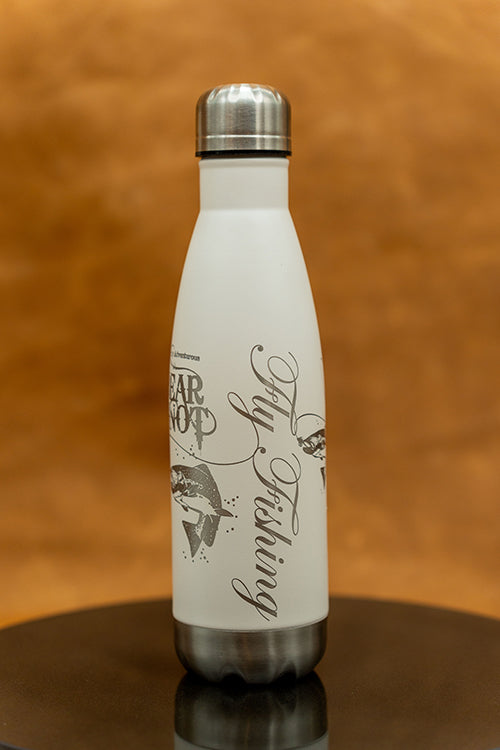 Laser Engraved Stainless Steel Water Bottle BearSnot Fly Fishing Motif 4